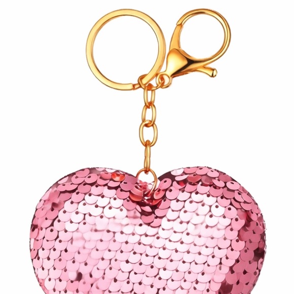 Pink Sequin Heart Keychain Purse Charm Bag Accessory NWT - Picture 3 of 4